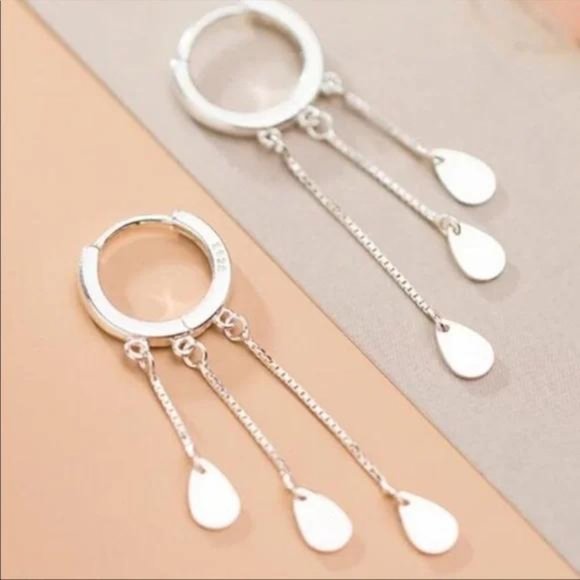 DROP HOOP 925 STERLING SILVER CHAIN EARRINGS, NICE EARRINGS, CUTE EARRINGS - Picture 2 of 5